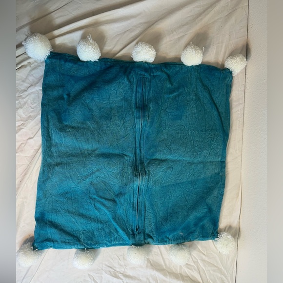 Boho Blue Patterned Pom Pom Pillow case - Picture 2 of 6